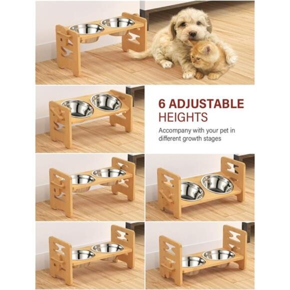 Elevated Dog Bowls, Adjustable Raised Dog Bowl Stand for Small Puppy and Cats - Picture 3 of 7